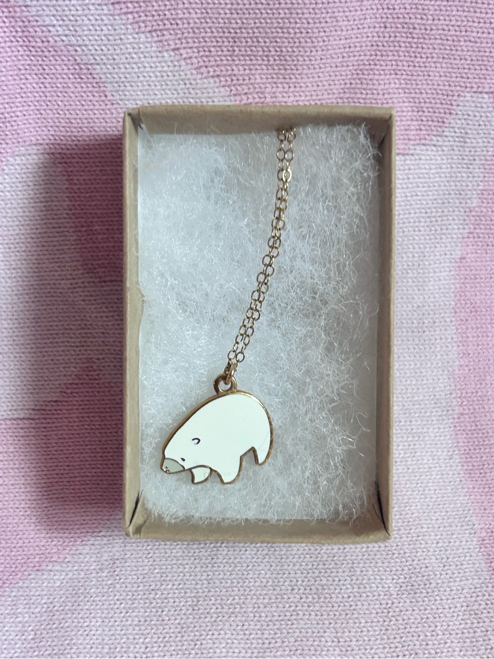 Handmade Polar Bear Pendant Necklace With Cute Golden Chain By Mehoi
